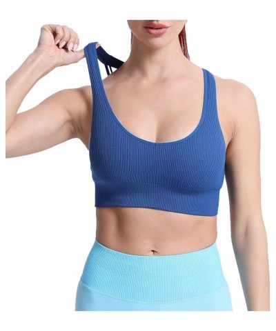 Women's Workout Ribbed Seamless Sports Bras Fitness Running Yoga Crop Tank Top Set Sail Blue $10.19 Lingerie