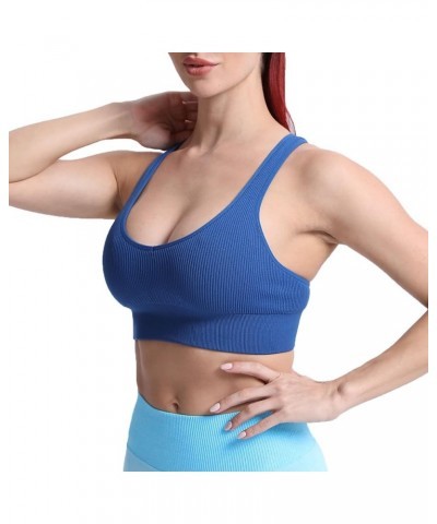 Women's Workout Ribbed Seamless Sports Bras Fitness Running Yoga Crop Tank Top Set Sail Blue $10.19 Lingerie