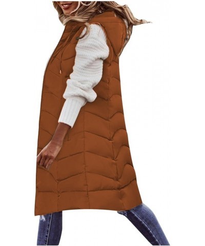 Womens Long Puffer Vest Hooded Quilted Sleeveless Long Down Coats Zip Casual Jackets Winter Warm Soild Loose Outwear C-brown ...