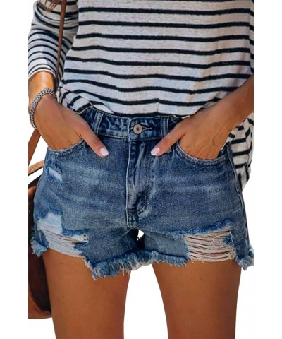 Women's Denim Shorts Mid Rise Ripped Jean Short 1 Navy $15.91 Shorts