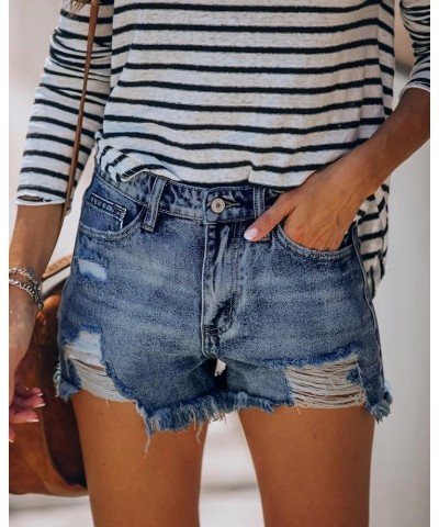 Women's Denim Shorts Mid Rise Ripped Jean Short 1 Navy $15.91 Shorts