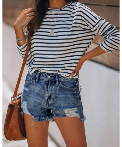 Women's Denim Shorts Mid Rise Ripped Jean Short 1 Navy $15.91 Shorts