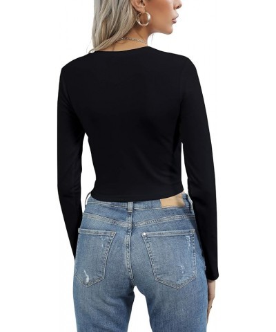 Women's Long Sleeve Crewneck Crop Top Sexy Slim Fitted Cotton T Shirt Black/Crewneck $13.19 T-Shirts