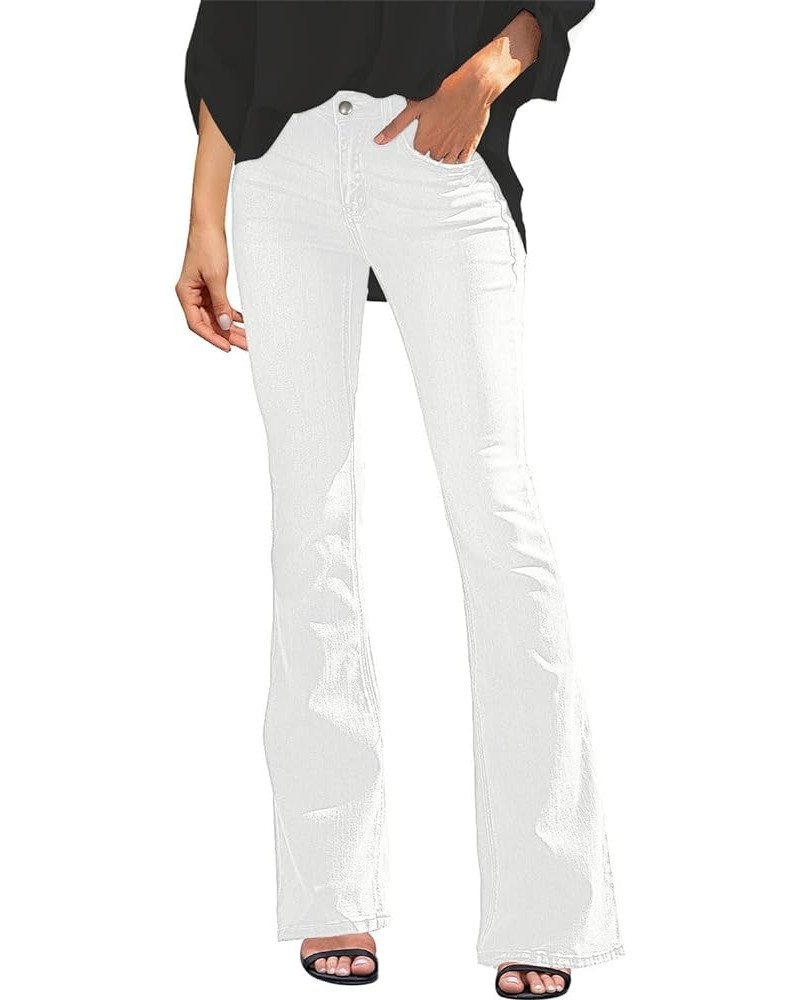 Women's Ripped Flare Bell Bottom Jeans Pants Retro Wide Leg Denim Pants B Brilliant White $23.50 Jeans