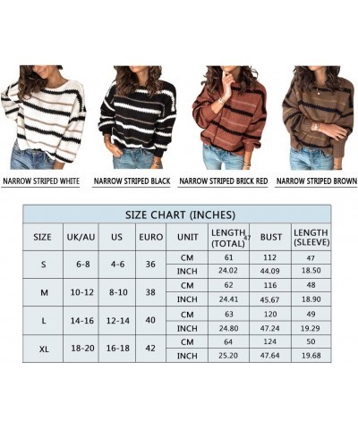 Women's Fashion Long Sleeve Striped Color Block Knitted Sweater Crew Neck Loose Pullover Jumper Tops Narrow Striped Brick Red...