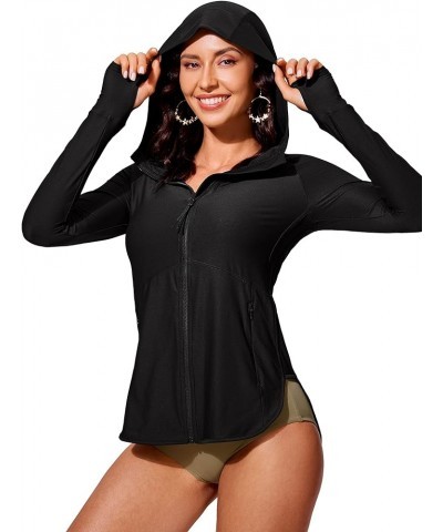 Womens UPF 50+ Zip Front Hoodie Long Sleeve Rash Guard - Quick Dry Lightweight UV Sun Protection Swim Shirts Black $18.87 Swi...