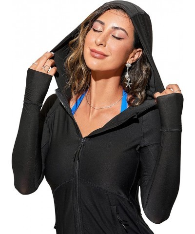 Womens UPF 50+ Zip Front Hoodie Long Sleeve Rash Guard - Quick Dry Lightweight UV Sun Protection Swim Shirts Black $18.87 Swi...