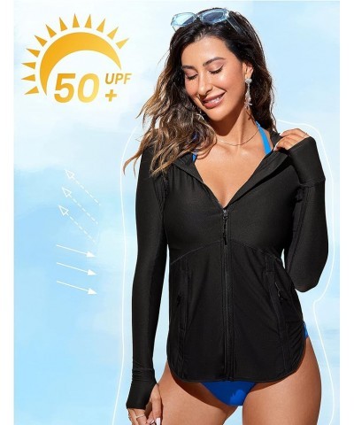 Womens UPF 50+ Zip Front Hoodie Long Sleeve Rash Guard - Quick Dry Lightweight UV Sun Protection Swim Shirts Black $18.87 Swi...