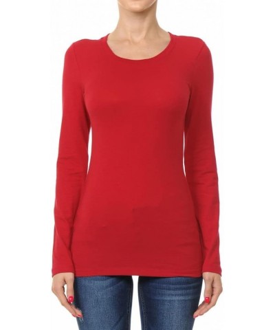 Women's Basic Long Sleeve Crewneck T-Shirt Basic Cotton Tee Top Deep Red $11.01 Tops