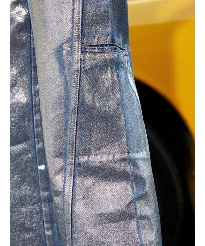 Womens Metallic Cargo Shiny Jeans High Waisted Wide Leg Baggy Jean for Women Denim Pants Blue C $20.13 Jeans