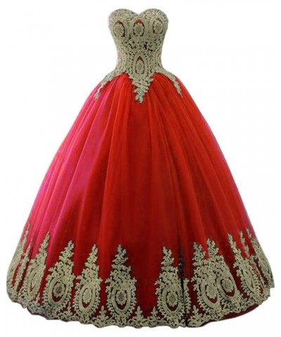 Women's Off Shoulder Gold Lace Tulle Prom Ball Gown A-red $37.38 Dresses