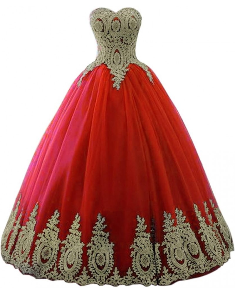 Women's Off Shoulder Gold Lace Tulle Prom Ball Gown A-red $37.38 Dresses