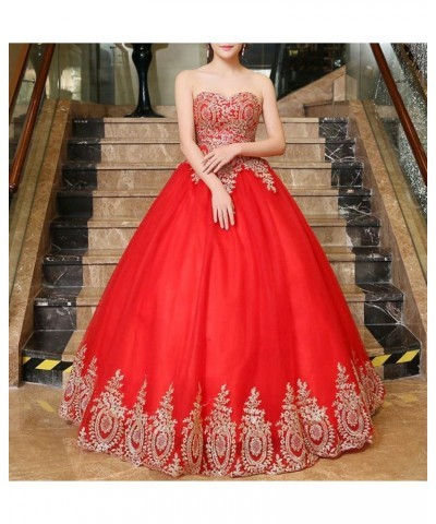 Women's Off Shoulder Gold Lace Tulle Prom Ball Gown A-red $37.38 Dresses