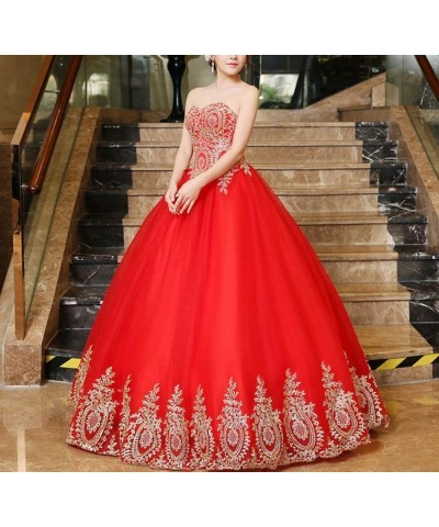 Women's Off Shoulder Gold Lace Tulle Prom Ball Gown A-red $37.38 Dresses