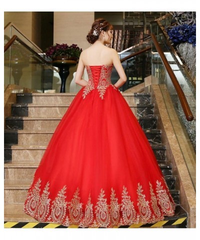 Women's Off Shoulder Gold Lace Tulle Prom Ball Gown A-red $37.38 Dresses