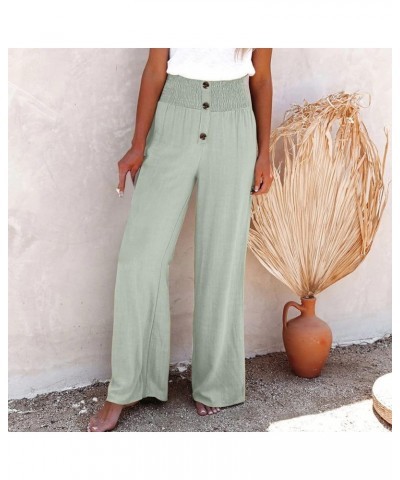 Womens Button Linen Pants Beach Palazzo Pants Straight Wide Leg Palazzo Pants Boho Casual Flowy Lounge Trousers Green 2 $6.59...