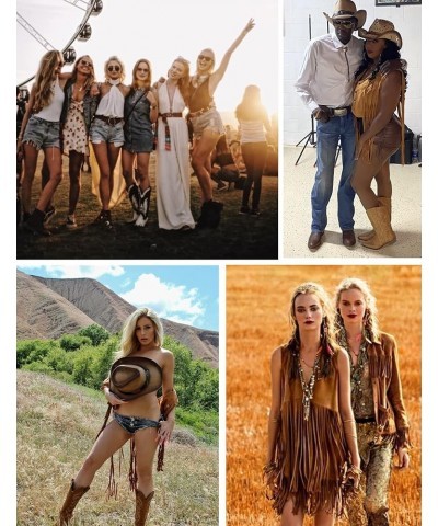 Fringe Vests Cowgirl Outfits for Women Faux Suede Tassels 70s Halloween Hippie Clothes Western Vest S-XXL Khaki $13.74 Others