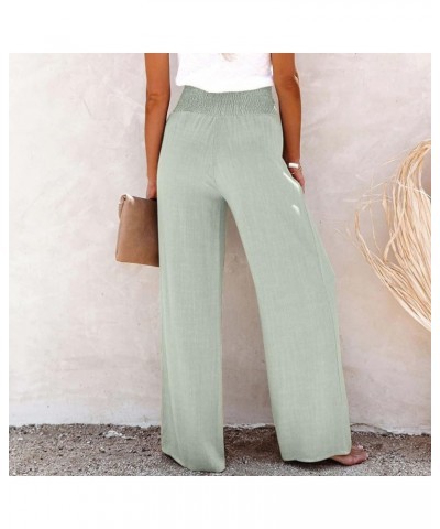 Womens Button Linen Pants Beach Palazzo Pants Straight Wide Leg Palazzo Pants Boho Casual Flowy Lounge Trousers Green 2 $6.59...