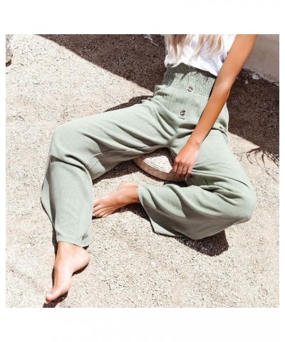 Womens Button Linen Pants Beach Palazzo Pants Straight Wide Leg Palazzo Pants Boho Casual Flowy Lounge Trousers Green 2 $6.59...