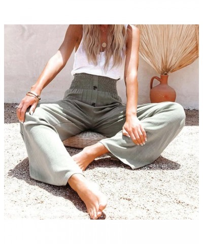 Womens Button Linen Pants Beach Palazzo Pants Straight Wide Leg Palazzo Pants Boho Casual Flowy Lounge Trousers Green 2 $6.59...