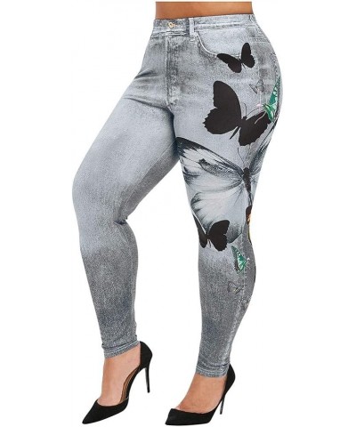 Women's Plus Size Imitation Cowboy Leggings Print Elasticity Slim Cropped Pants A-gray $6.59 Leggings