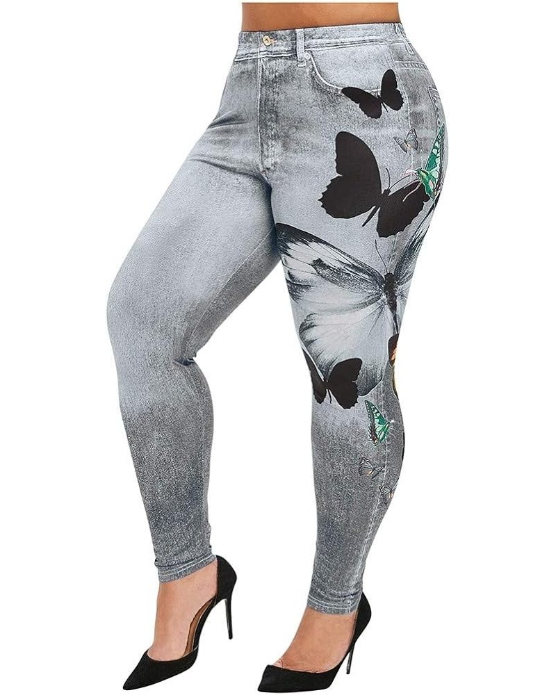 Women's Plus Size Imitation Cowboy Leggings Print Elasticity Slim Cropped Pants A-gray $6.59 Leggings