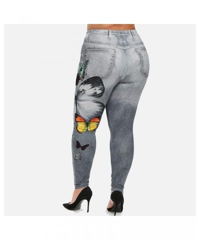 Women's Plus Size Imitation Cowboy Leggings Print Elasticity Slim Cropped Pants A-gray $6.59 Leggings