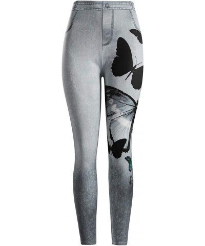 Women's Plus Size Imitation Cowboy Leggings Print Elasticity Slim Cropped Pants A-gray $6.59 Leggings