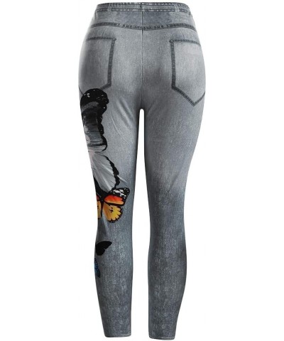 Women's Plus Size Imitation Cowboy Leggings Print Elasticity Slim Cropped Pants A-gray $6.59 Leggings