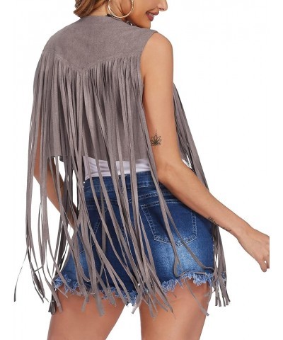 Fringe Vests Cowgirl Outfits for Women Faux Suede Tassels 70s Halloween Hippie Clothes Western Vest S-XXL Khaki $13.74 Others