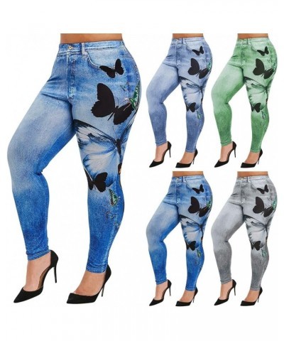 Women's Plus Size Imitation Cowboy Leggings Print Elasticity Slim Cropped Pants A-gray $6.59 Leggings