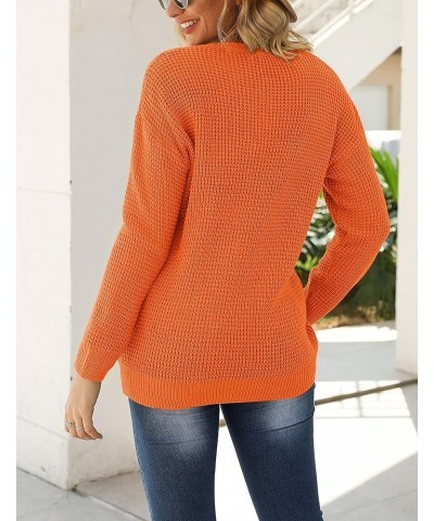 Women's 2024 Long Sleeve Waffle Knit Sweater Crew Neck Solid Color Pullover Jumper Tops Orange $21.31 Sweaters