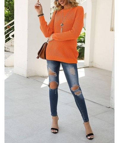 Women's 2024 Long Sleeve Waffle Knit Sweater Crew Neck Solid Color Pullover Jumper Tops Orange $21.31 Sweaters