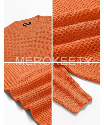 Women's 2024 Long Sleeve Waffle Knit Sweater Crew Neck Solid Color Pullover Jumper Tops Orange $21.31 Sweaters