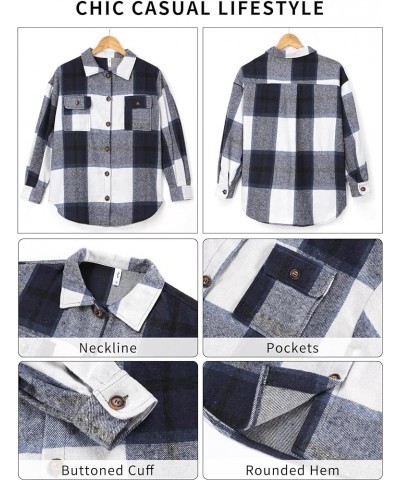 Women's Casual Plaid Flannel Shacket Jacket Oversized Long Sleeve Button Down Shirts Jacket Lapel Coats Tops Blue Plaid $15.4...