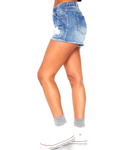 Women's Dream High Rise Jean Joggers Shorts with Tie Light Denim Blue $16.35 Shorts