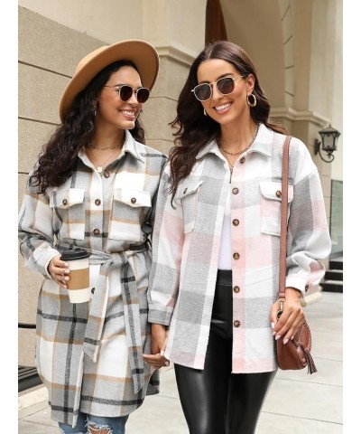 Women's Casual Plaid Flannel Shacket Jacket Oversized Long Sleeve Button Down Shirts Jacket Lapel Coats Tops Blue Plaid $15.4...