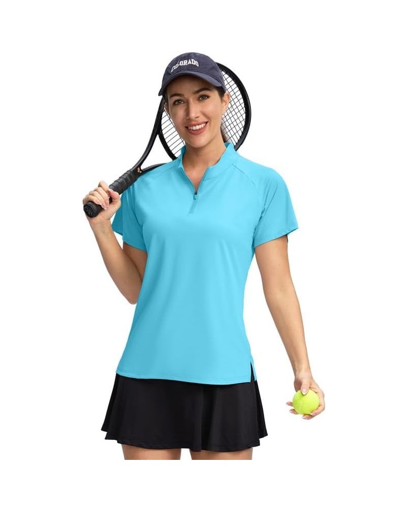 Women's Golf Shirt Short Sleeve Polo with Zip Up Quick Dry Sports Tennis Shirts for Women Golf Apparel Clothes Sky Blue $12.9...