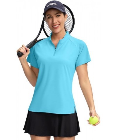 Women's Golf Shirt Short Sleeve Polo with Zip Up Quick Dry Sports Tennis Shirts for Women Golf Apparel Clothes Sky Blue $12.9...