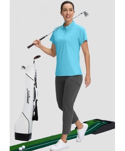 Women's Golf Shirt Short Sleeve Polo with Zip Up Quick Dry Sports Tennis Shirts for Women Golf Apparel Clothes Sky Blue $12.9...