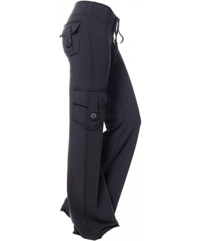 Cargo Yoga Pants for Women with Pockets Casual Stretchy Sweatpants Drawstring Lounge Pants Plus Size Wide Leg Trousers A01bla...