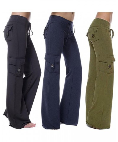 Cargo Yoga Pants for Women with Pockets Casual Stretchy Sweatpants Drawstring Lounge Pants Plus Size Wide Leg Trousers A01bla...