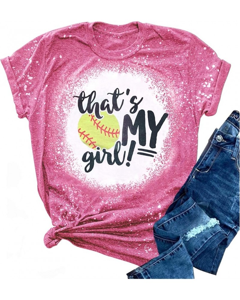 That's My Girl Softball Parent Bleached T Shirts for Women Retro Funny Baseball Graphic T Shirts Casual Mom Tee Tops Pink $10...