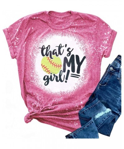 That's My Girl Softball Parent Bleached T Shirts for Women Retro Funny Baseball Graphic T Shirts Casual Mom Tee Tops Pink $10...