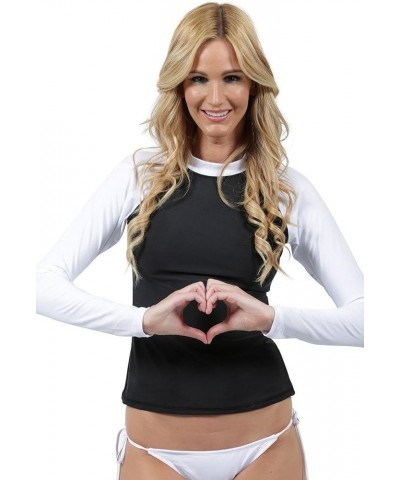 Women's UV Sun Protection Long Sleeve Rash Guard Wetsuit Swimsuit Top Black/White $11.98 Swimsuits