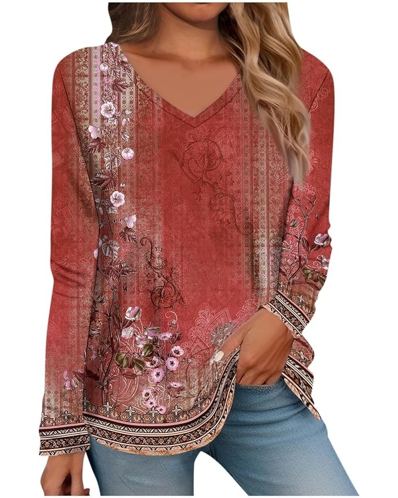 Womens Fall Fashion 2023 Winter Pullover V Neck Shirt Trendy Tunic Tops Casual Long Sleeve Pullovers Dressy Blouses 3-red $7....