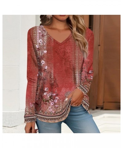 Womens Fall Fashion 2023 Winter Pullover V Neck Shirt Trendy Tunic Tops Casual Long Sleeve Pullovers Dressy Blouses 3-red $7....