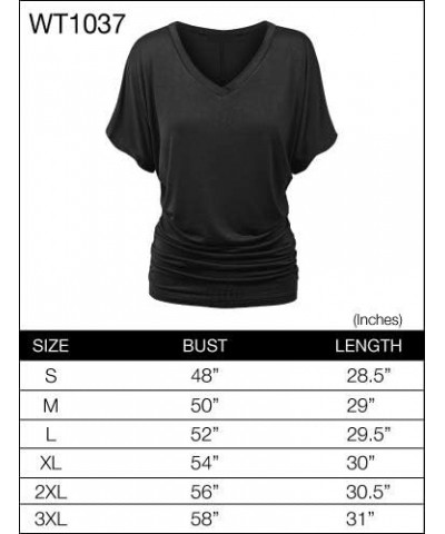 Women's Solid Short Sleeve Boat Neck V Neck Dolman Top with Side Shirring-Made in U.S.A. Wt1037_wine $10.97 T-Shirts