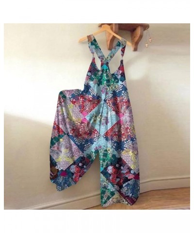 Women's Print Loose Casual Suspender Jumpsuit Turtle Neck Body Suits Women C-blue $18.69 Jumpsuits