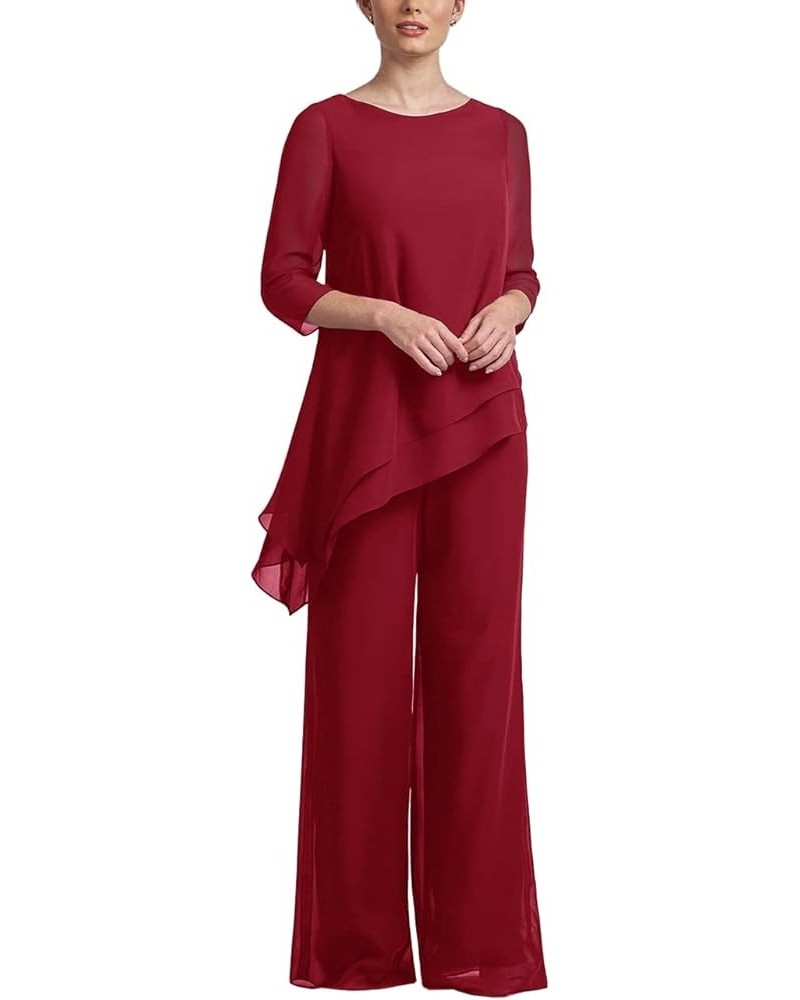 Women's Wedding Chiffon Pant Suit Elegant 2 Piece Set Mother of Bride Wear 1-red $38.85 Suits